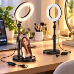  LED-es gyűrűs asztali lámpa teleszkópos állvány 3 Usb fénymód (MN02)