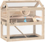 PawHut Cușcă pentru hamster din lemn 3 etaje 76 x 45, 5 x 77 cm Cușcă pentru rozătoare cu tavă detașabilă Placă acrilică Roată | Aosom Romania (D51-550V00ND)