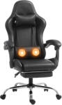 HomCom Scaun Gaming Ergonomic cu Pernă Lombară Masantă, Fotoliu Gaming Înclinabil din Piele Sintetică, Negru | Aosom Romania (925-003V00BK)
