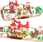 AIYAPLAY Trenuleț din lemn pentru copii 3+ ani, 91 piese, cu macara, șine, vehicule și figurine, multicolor | Aosom Romania (3A0-022V00MX) Trenulet