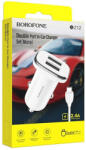 BOROFONE BZ12 Lasting dupla USB autós töltő szivargyújtós, 2.4A + Micro USB kábel, fehér - Dual USB Car Charger (BZ12)