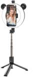 BOROFONE BY6 vezeték nélküli tripod selife bot, 4.7"-6.5", LED körlámpa, fekete