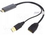 ASSMANN Adapter; DisplayPort aljzat, HDMI dugó, USB A dugó; 0, 2m; fekete (AK-330101-002-S)