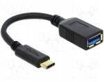 Delock Kábel; Usb A aljzat, USB C dugó; 0, 15m; fekete; 22AWG, 30AWG; 3A (65634)