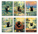 Figured Art Set 6 mini-picturi pe numere, cu sasiu, Pisica Monet, 15x20cm (MFA030-Y)