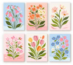 Figured Art Set 6 mini-picturi pe numere, cu sasiu, Flori pastel, 15x20cm (MFA018-Y)