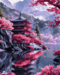 Oh Art! Set pictura pe numere, cu sasiu, Pagoda si sakura, 40x50 cm (ANG1140)