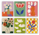 Figured Art Set 6 mini-picturi pe numere, cu sasiu, Flori abstracte in vaze, 15x20cm (MINI365-Y)