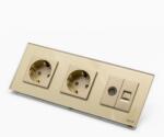 Tosyco Priză Schuko dublă + TV + LAN cu ramă din sticlă (TOS-C2SK1TV1L-G)