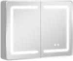 HomCom Fürdőszobai tükrös szekrény LED világítással, 80 x 13, 5 x 60 cm, ezüst (834-909V00SR)