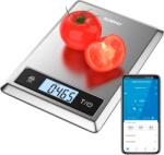 RENPHO Smart cantar de bucatarie RENPHO Calibra 1, Pana la 5 kg, 20 de functii de analiza, Sincronizare cu aplicatii mobile, Functie TARE, Sticla, Argintiu (PEU-ES-SNS01-SL) Cantare de bucatarie