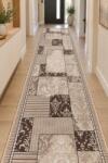 ZARRA Traversa ZARA 00744, Model Patchwork Imprimat, Tesatura Plata, Latime 0.6m, Marime 1.2 x 400 cm, Gri, Bej, Maro, Festonata Surfilata Tivita, Antialergica, Polipropilena, Living, Dormitor, Hol Covor