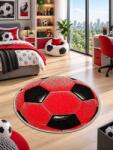 Kolibri Covor Rotund Camera Copii Minge Fotbal 11198-120, Marime 67 x 67 cm, Rosu, Inaltime Fir 9 mm, Antialergic, Polipropilena, Gradinita, Cresa, Loc de Joaca Covor