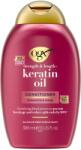 OGX Keratin Oil hajbalzsam keratinnal és argánolajjal, erősíti a sérült hajat és fényt ad neki, szulfátmentes felületaktív anyagokkal, 385 ml (022796977526)