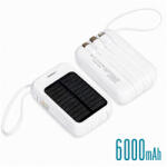 Leziter Powerbank napelemmel 4 töltőkábellel 6000mAH (HTS-6000-White)