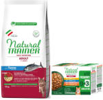 Natural Trainer 10kg Natural Trainer Adult tonhal száraz macskatáp + 12x85 g Adult csíkok szószban nedves macskatáp ingyen