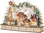AOSOM Fa karácsonyi falu 45x12x30 cm, natúr fa 20 LED-es téli csodaország, többrétegű kialakítás