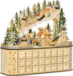 HOMCOM Calendar de Advent Decorațiune de Crăciun, 24 sertare, lumini LED, 39 cm x 9 cm x 42 cm, Alb + Verde | Aosom Romania (830-417)