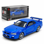 Tayumo Macheta Nissan Skyline GT-R R34 V-Spec Albastru, Lumini, Sunet si Pull-Back, Scara 1: 32, Tayumo (3078)