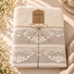 Arliva Home Set 2 prosoape 50x90 si 70x140 din bumbac cu bordura dantela, 500 g/m2, bej Prosop