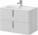 Fluminia Pisa Masca lavoar baie suspendata cu 2 sertare 80x46xH50 cm, alb mat, front riflat, manere albe (PISA82-WM-C-HLY03)