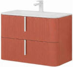 Fluminia Pisa Masca lavoar baie suspendata cu 2 sertare 80x46xH50 cm, maro (mattone), front riflat, manere albe (PISA82-MA-C-HLY03)