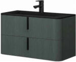 Fluminia Pisa Masca lavoar baie suspendata cu 2 sertare 100x46xH50 cm, verde (verde italia), front riflat, manere negre (PISA102-VI-C-HLY02)