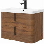 Fluminia Pisa Masca lavoar baie suspendata cu 2 sertare 80x46xH50 cm, maro (tabacco), front neted, manere negre (PISA82-TA-L-HLY02)