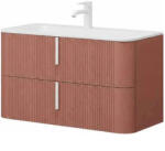 Fluminia Pisa Masca lavoar baie suspendata cu 2 sertare 100x46xH50 cm, maro (mattone), front riflat, manere albe (PISA102-MA-C-HLY03)
