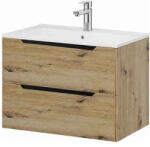 Fluminia Malta Masca lavoar baie suspendata cu 2 sertare 80x46xH50 cm, maro (rovere oro), front neted (MALTA82-RO-L)