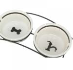 TRIXIE Set 2 Castroane Ceramice cu Suport Metalic, Alb/Negru, 13 cm/27 x 7 x 14 cm/2 x 0.25 l