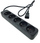 Lanberg Prelungitor cu 5 prize tip francez pentru UPS, Lanberg 41951, lungime 1m, soclu CEE 7/5, IEC 320 C14, 2500W, negru (41951)