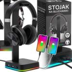 RETOO Állvány Gamer Fejhallgató Tartó Háttérvilágítás Rgb Hub 2X Usb (ER$1001)