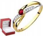 ZŁOCISTO Arany Gyűrű Gyémántokkal És Piros Rubin Gravírozással Ajándék 585 (DLA DZIEWCZYNY NARZECZONEJ)