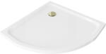 Mexen Flat Slim íves akril zuhanytálca 90 x 90 cm, fehér, arany szifonnal (41109090G)