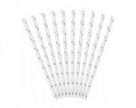 PartyDeco Szívószál papírból, fehér , ezüst csillagokkal, 10db (SPP5M-018)