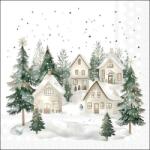 Ambiente Karácsonyi szalvéta - házak havas erdőben - Snowy Houses (VR-33320995)