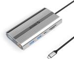 ORICO XDR 12in1 USB-C Docking Station USB-A USB-C 2x HDMI 4K 60Hz DisplayPort 4K 60Hz RJ45 Gigabit PD 100W SD and microSD Card Reader - Silver (ORICO-XDR-X33-SV-BP) - forit