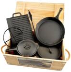 PETERHOF Set grătar BBQ de camping din fontă în cutie de lemn, 6+1 piese, Peterhof