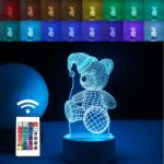 Flippy Lampa LED decorativa, Flippy, 3D, Urs cu palarie, cu telecomanda, doua moduri de alimentare USB si baterii, 20 cm inaltime, din material acril si lumina multicolora, alb (teo-124598)