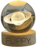 Flippy Lampa LED Decorativa, Flippy, cu Bila de Cristal cu Diametru 6cm, Model Saturn 3D, Alimentare USB, Suport din Lemn, Lumina Alb Cald (teo-127721)