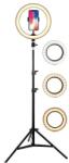 Flippy Lampa LED Circulara cu Trepied Metalic Extensibil, Flippy, Rotativa 360 de Grade, Lungime Extensie 210 cm, Diametru Lampa 26 cm, Conectare USB, Telecomanda, 3 Trepte de Lumina, Negru (teo-134059)