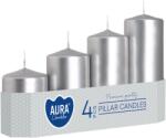 AURA Lumânări advent argintii metalizate, în trepte - 4 buc