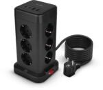  Prelungitor vertical 12 sloturi, 12 prize AC, 4 porturi USB, Protectie impotriva suprasarcinii, un singur comutator ON/OFF, cablu de 1, 8 m, Negru (HUS1051)