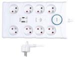 Solight Protecție la supratensiune Solight, 8z, USB A+C, 2m, alb (PO80)
