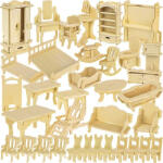 Kruzzel Set de Mobilier din Lemn pentru Păpuși, 34 Piese, 23542 (00023542) Set bricolaj copii