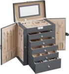 Brius Cutie de bijuterii cu 6 nivele, 5 sertare, oglinda si incuietoare, spatiu pentru ceasuri, 26x15x32cm, gri (EZ-JBC152G01)