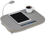 Relaxdays Laptop Párna LED Lámpával, Pohártartóval, Hordozható Öltámlás Laptoptálca, Puha Ölpárna, Szürke
