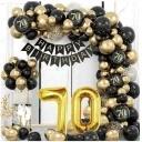 Banner girland Happy Birthday 70 Születésnap fekete, arany R2