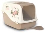 MPBergamo Toaleta Acoperita Pisici Ariel Design (57x39x38 cm) Bej - Capac rabatabil, Usita batanta si Imprimeu Grafic